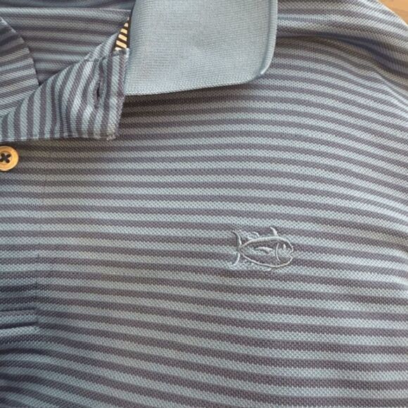 Southern Tide Mens Blue Gray Striped Performance Polo Shirt Size Large - Picture 4 of 6